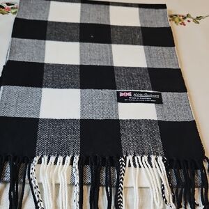Classic Black and White Checkered Cashmere  Scarf 72" X 12 Brand New